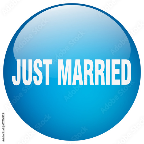 just married blue round gel isolated push button