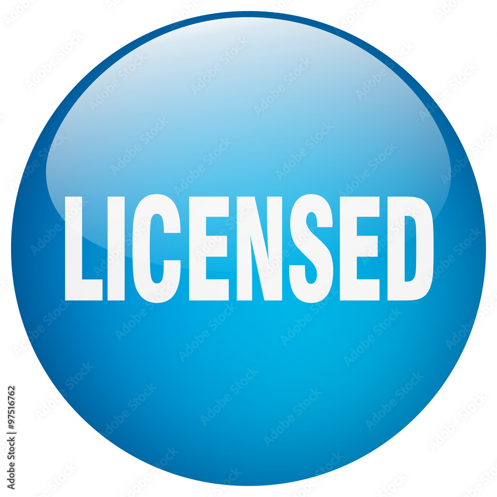 licensed blue round gel isolated push button licensed blue round gel isolated push button