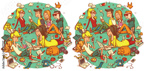 Find 20 Differences Visual Game. Solution in hidden layer