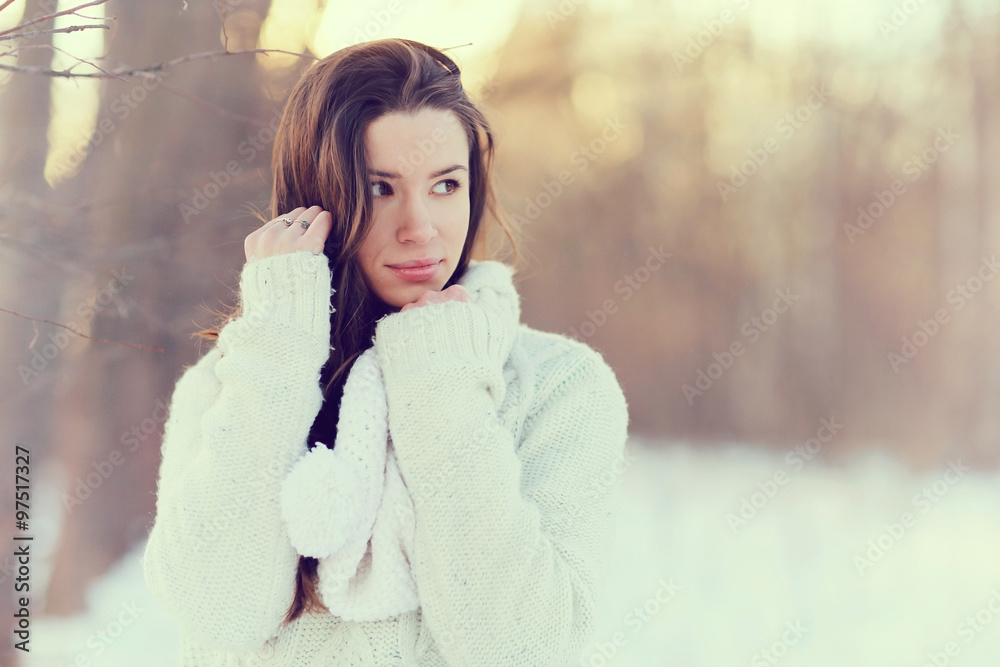 Spring portrait of a girl outside in a sweater Spring portrait of a girl outside in a sweater