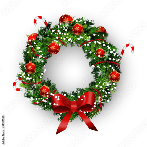 White card with Christmas wreath and bow