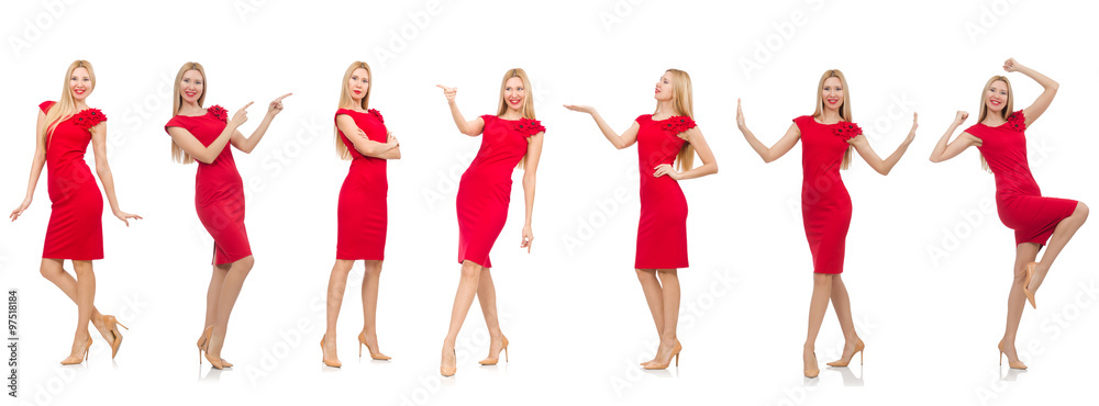 Woman in red dress isolated on white Woman in red dress isolated on white