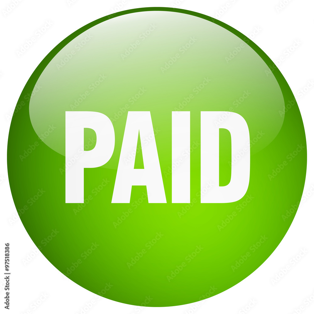 paid green round gel isolated push button paid green round gel isolated push button