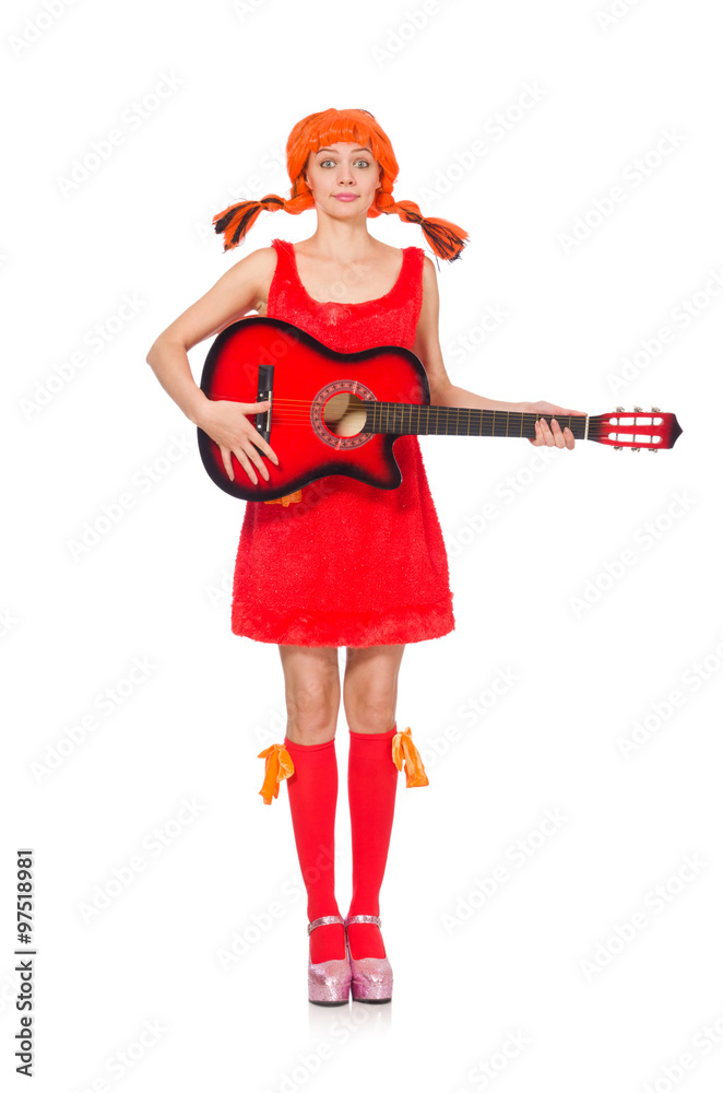 Woman with guitar isolated on white Woman with guitar isolated on white