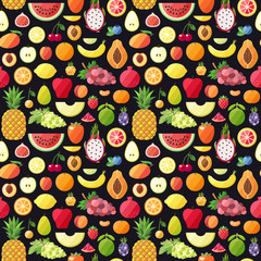 Big fruits seamless vector pattern. Modern flat design. Healthy food wrapping paper.