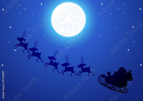 Santa flies through the night sky
