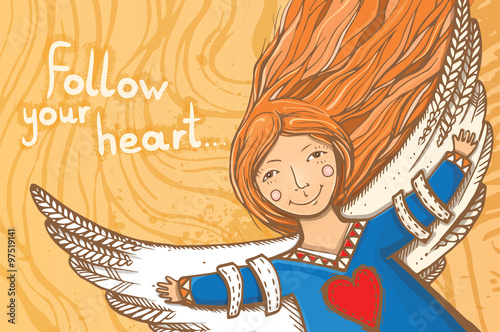 vector illustration with angel - follow your heart