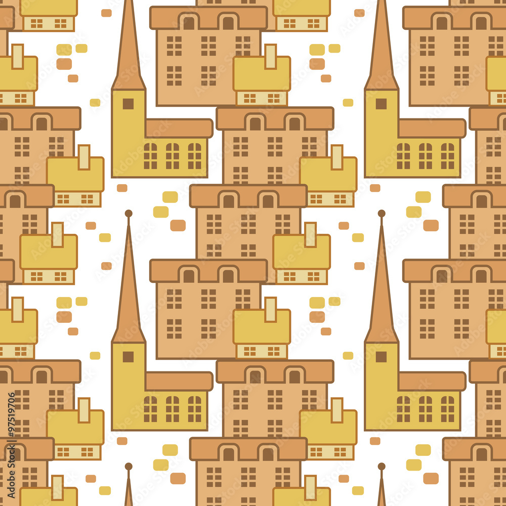 Seamless pattern with vintage houses