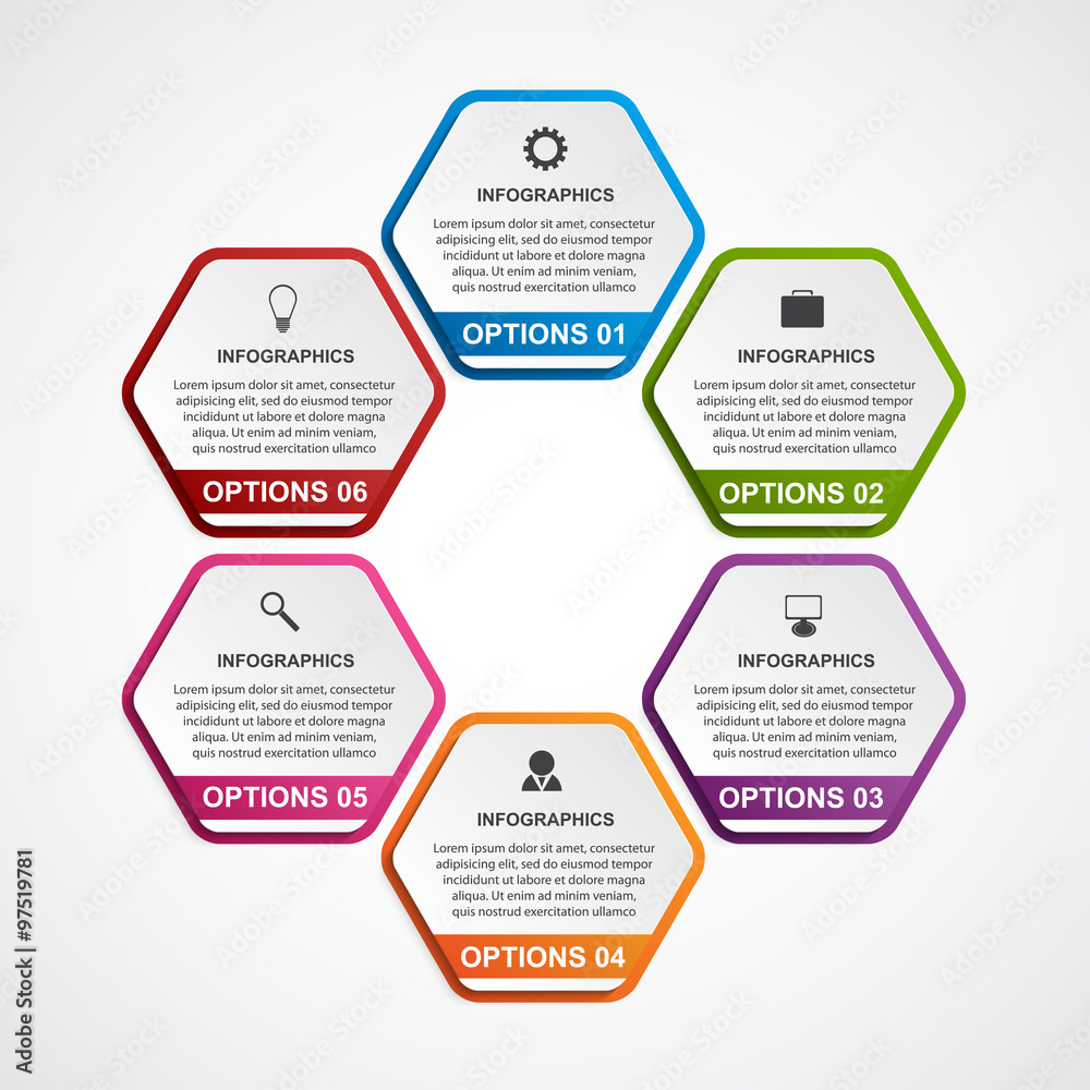 Abstract hexagon infographics template. Abstract hexagon infographics template.
