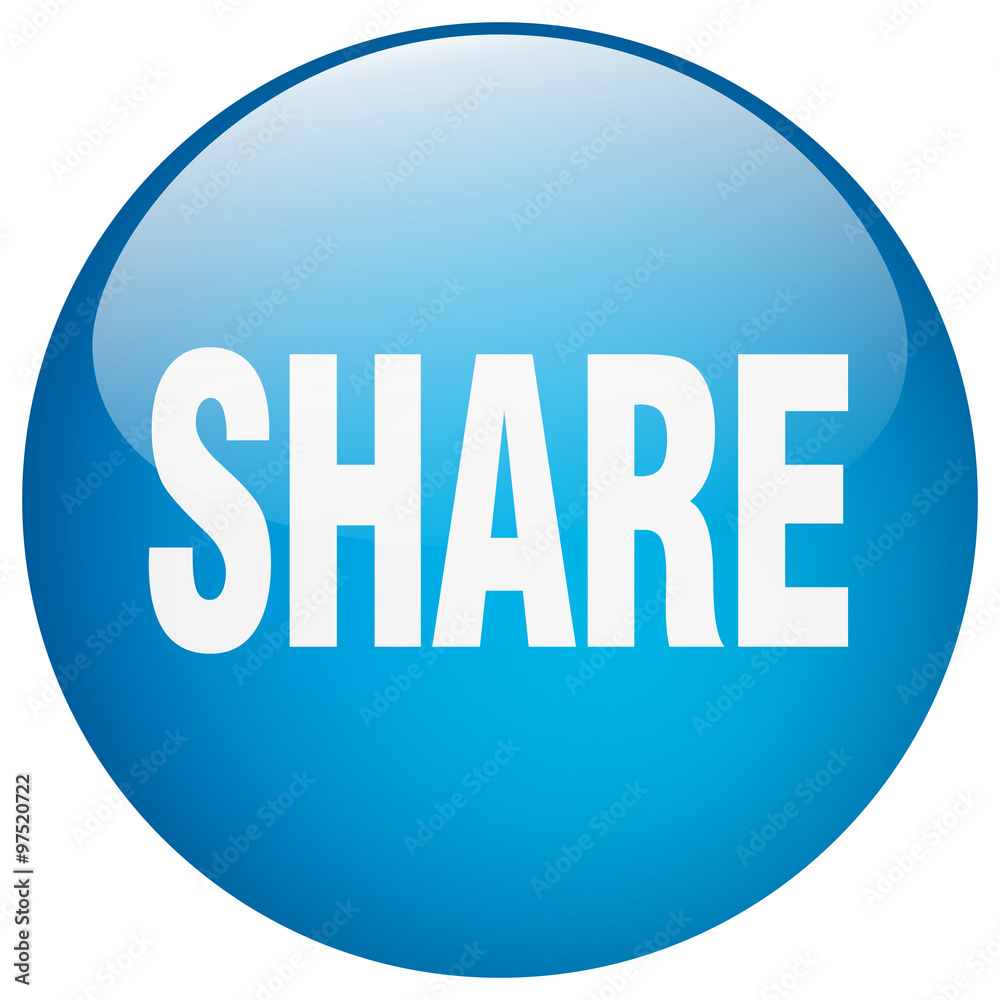 share blue round gel isolated push button share blue round gel isolated push button