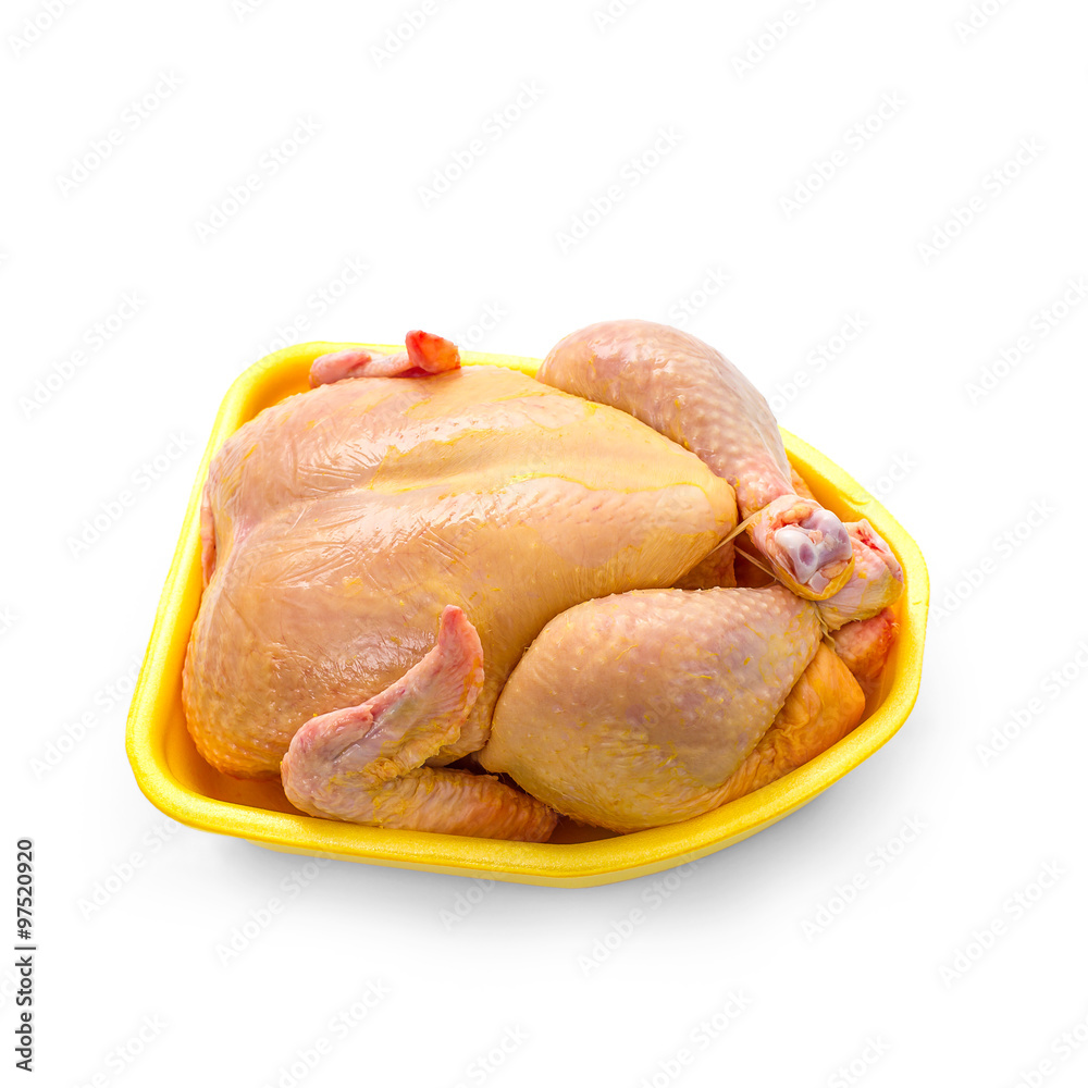 Corn-fed chicken in yellow packaging tray