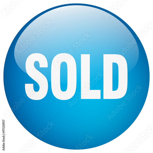 sold blue round gel isolated push button