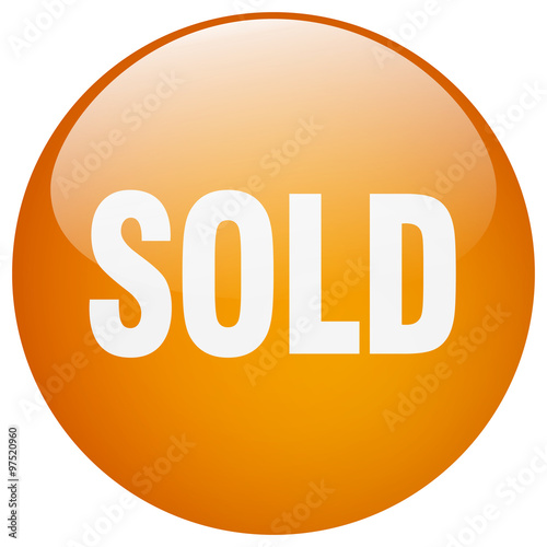 sold orange round gel isolated push button