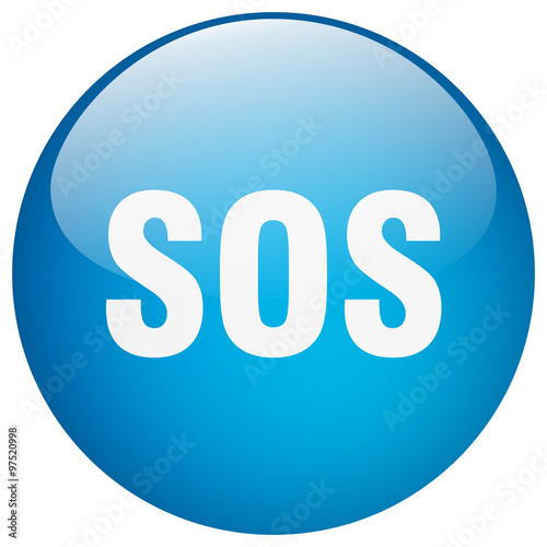 sos blue round gel isolated push button