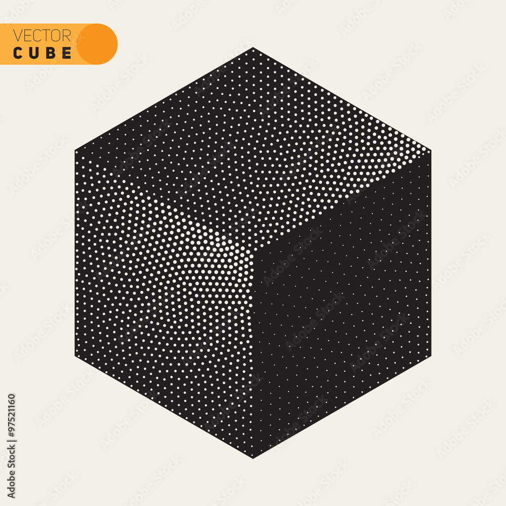 Isometric Cube Shadow Vector Black and White Dotted Isometric Cube Shape Stippling Halftone ...