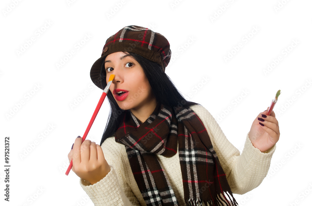 Woman artist isolated on the white Woman artist isolated on the white