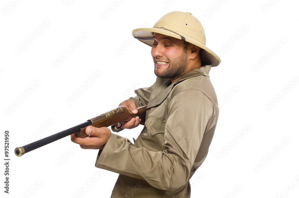 Safari hunter isolated on white Safari hunter isolated on white