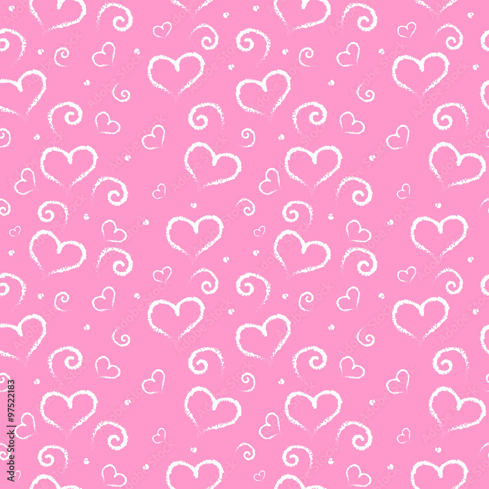 Seamless hearts pattern on pink background. Vector illustration.