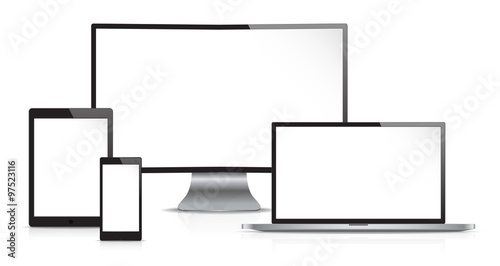 Responsive Web Design. Vector of Non Branded Electronic devices. Front view. Copy Space.