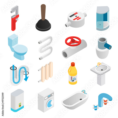 Sanitary engineering isometric 3d icons