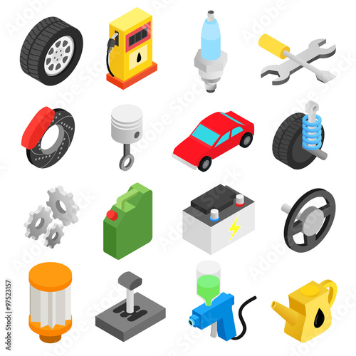 Car service maintenance isometric icons