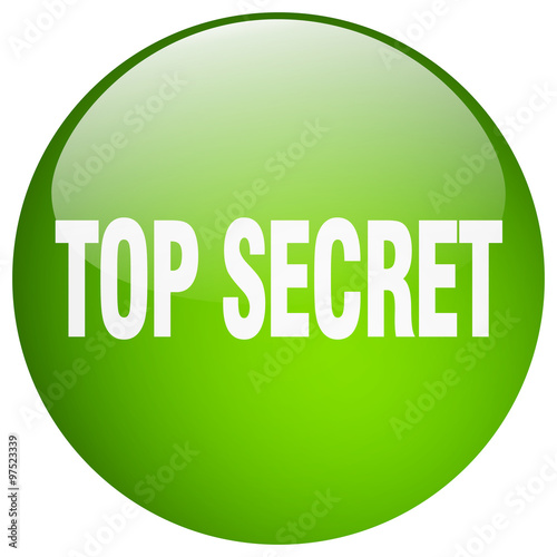 top secret green round gel isolated push button