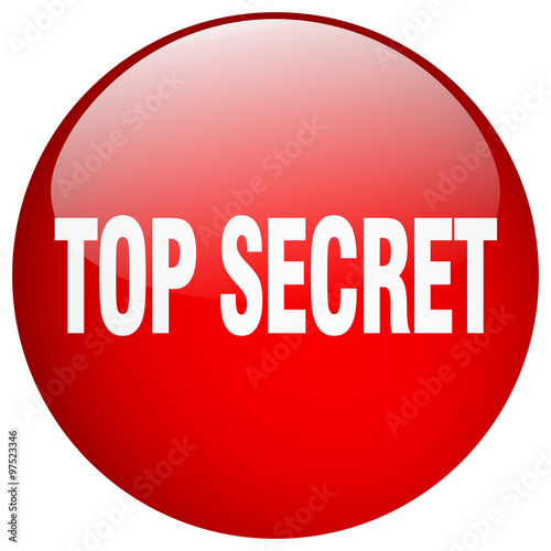 top secret red round gel isolated push button