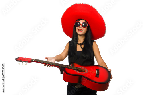 Mexican woman in funny concept on white