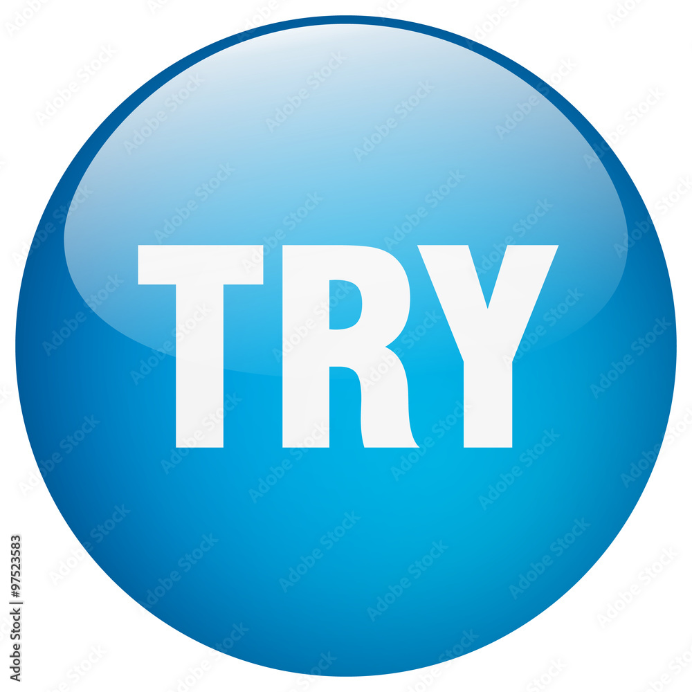 try blue round gel isolated push button try blue round gel isolated push button