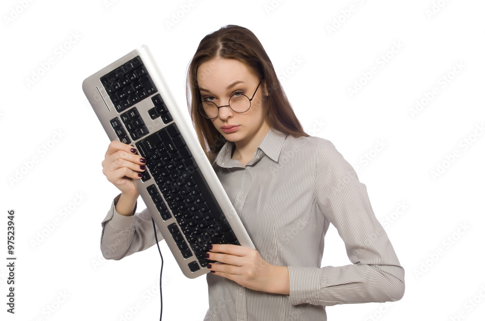 Young businessman in funny concept on white Young businessman in funny concept on white