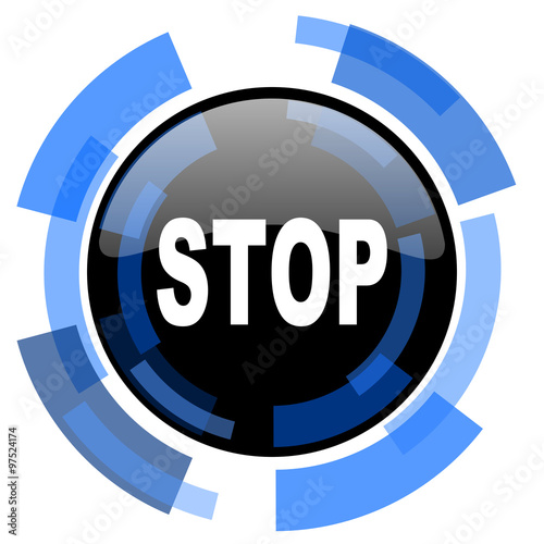 stop black blue glossy web icon