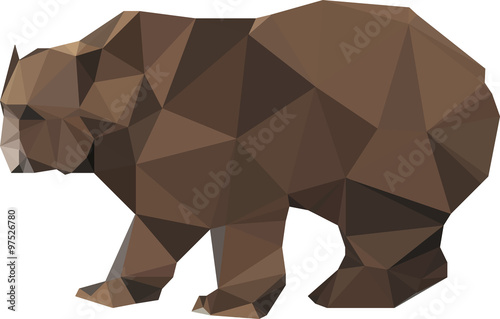 Vector and illustration of a bear made of low poly or several brown triangles.