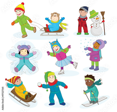 Collection of clip art images dedicated to the winter season and Christmas holidays. This is a colored version. 