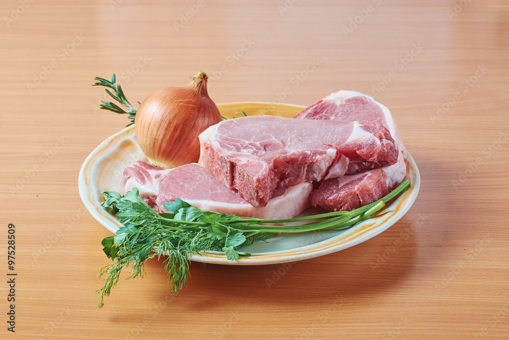 ingredients for preparation of a lunch on a dish