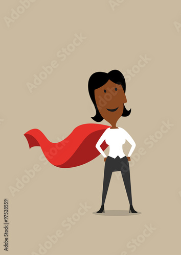 Hero cartoon businesswoman in red cape