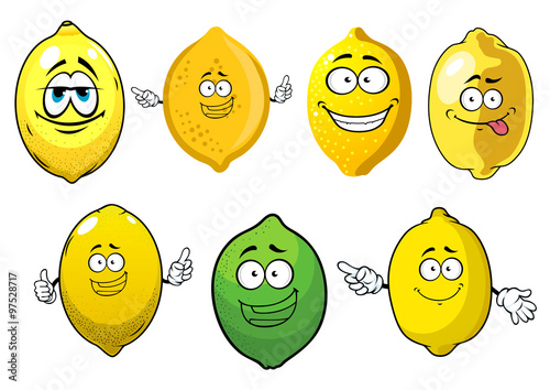 Cartoon ripe lemons and lime fruits