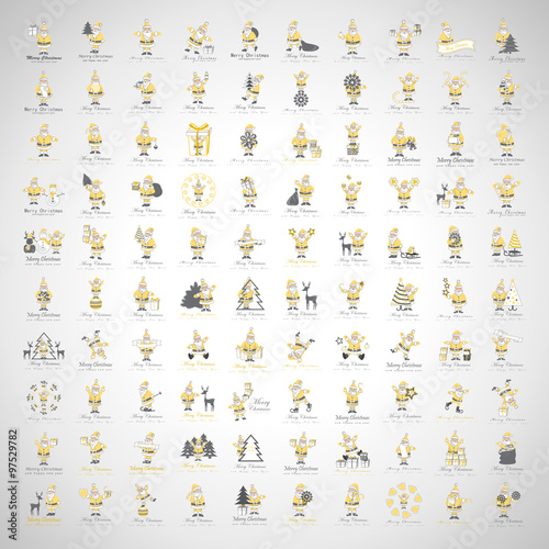 Santa Claus Icons And Christmas Elements Set - Vector Illustration, Graphic Design. For Web, Websites, Print, Presentation Templates, Mobile Applications And Promotional Materials 