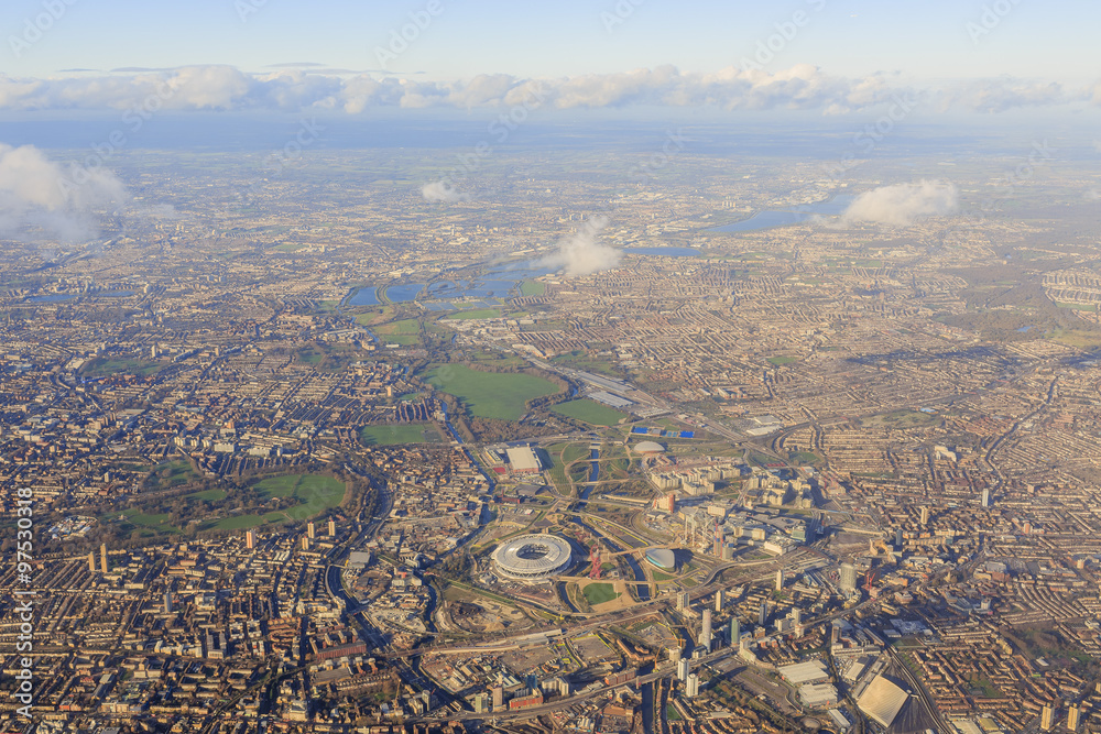 Aerial view of cityscape around London