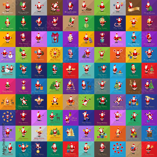 Santa Claus Icons And Christmas Elements Set - Vector Illustration, Graphic Design. For Web, Websites, Print, Presentation Templates, Mobile Applications And Promotional Materials