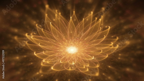 Radiant Orange Lotus with Rays of Light, Water Lily, Enlightenment or Meditation