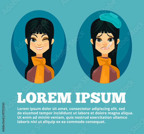 Flu treatment. Vector flat illustration