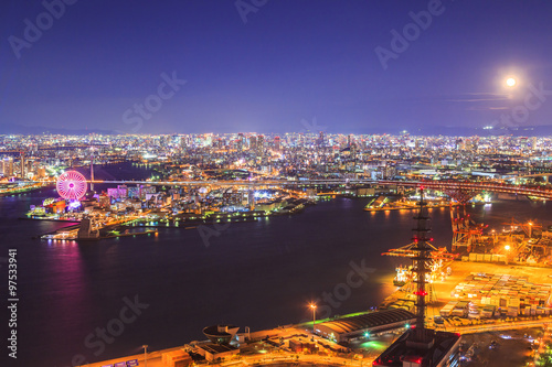 Osaka view at night from Cosmo tower