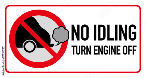 Idle free zone turn engine off sign, no idling, idle reduction, vector illustration