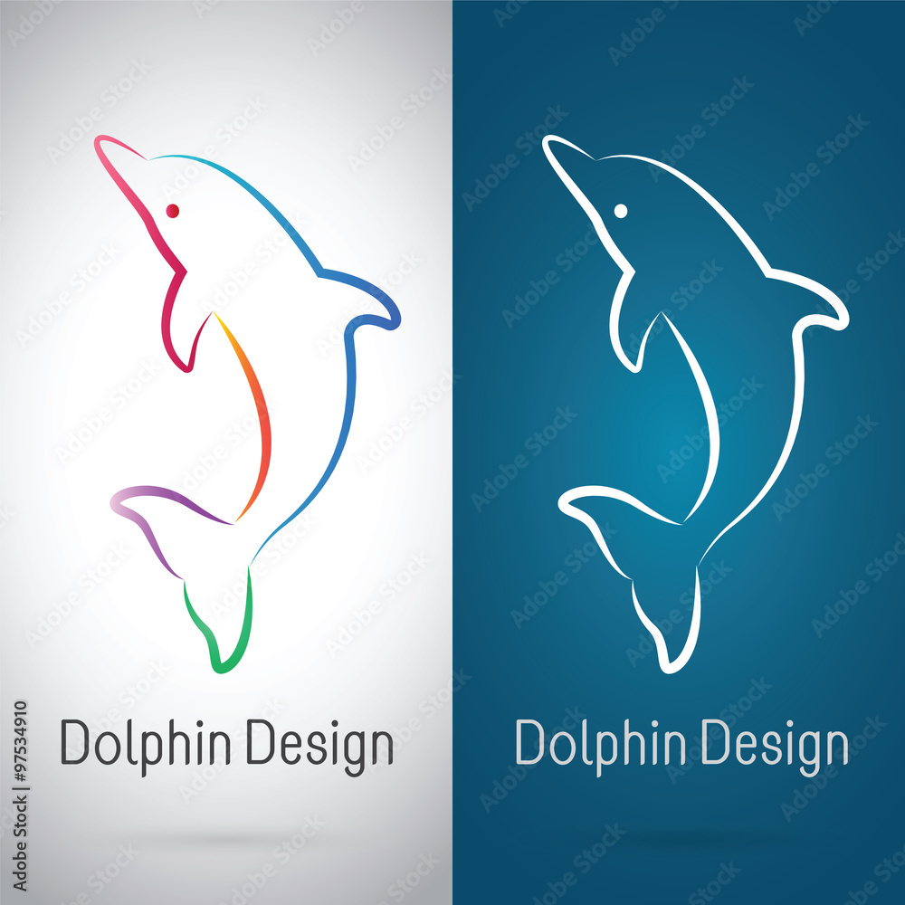Obraz premium Vector image of an dolphin design on white background and blue b