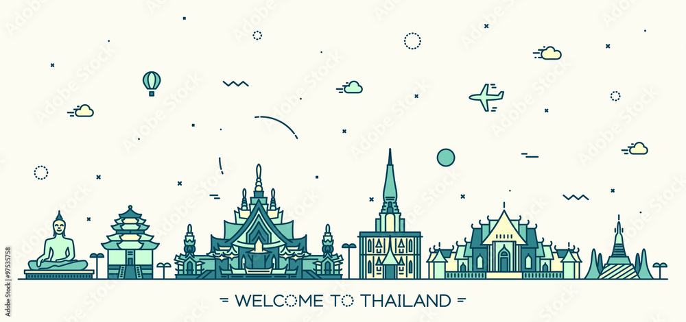 Skyline Thailand vector illustration linear style