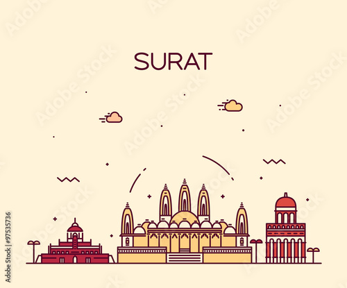 Vászonkép Surat skyline vector illustration linear style
