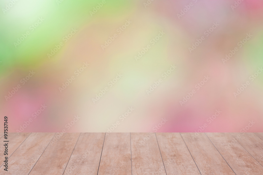 Wood table top on color abstract blurred background. ready for product display Wood table top on color abstract blurred background. ready for product display
