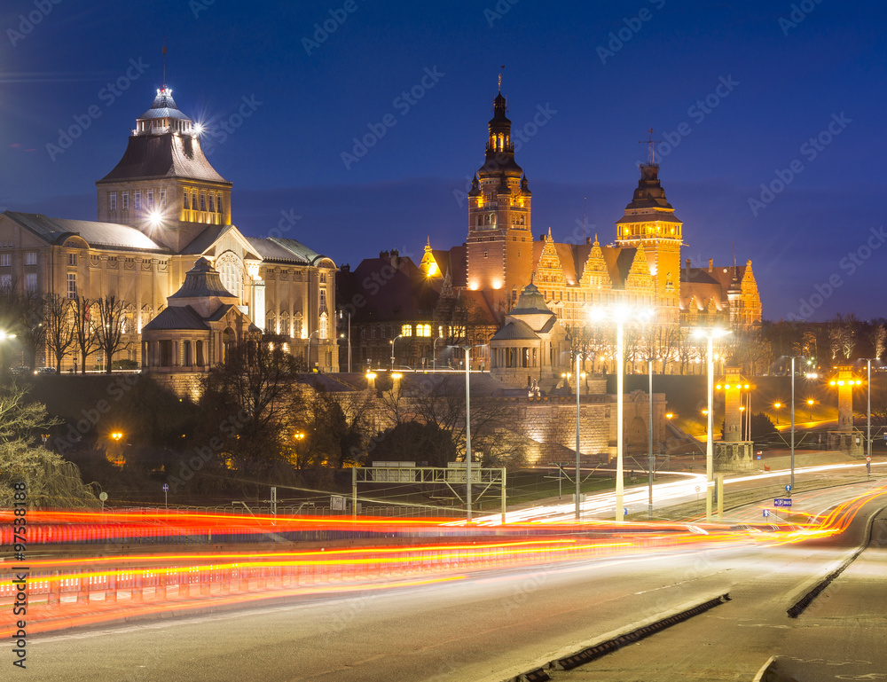 Wały Chrobrego nocą ,Szczecin