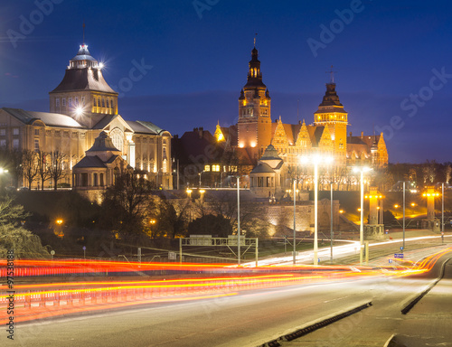 Wały Chrobrego nocą ,Szczecin