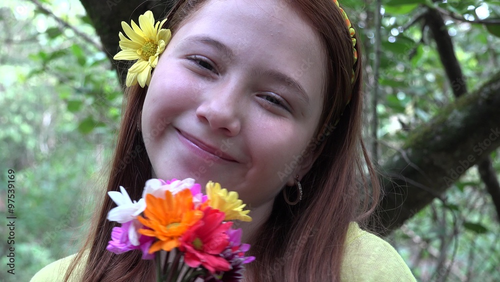 Teen Girl With Colorful Flowers Teen Girl With Colorful Flowers